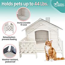 CritterSitters 27" Tall Outdoor Raised Pet House with Porch - White
