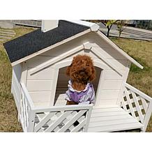 CritterSitters 27" Tall Outdoor Raised Pet House with Porch - White