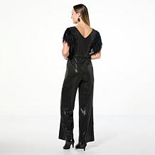 Curations x Nicole Hickl Sequin and Faux Feather Jumpsuit