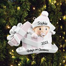 Custom Personalization Baby Girl in Present Ornament