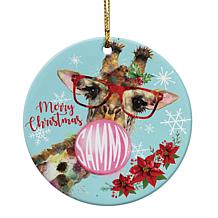 Custom Personalization Merry Christmas Bubble Giraffe Ceramic Ornament