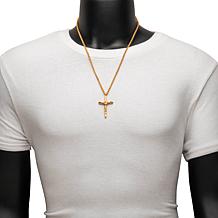 Dante Men's Goldtone Stainless Steel Cross Necklace with Black CZ