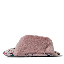 Dearfoams Women's Louise Furry Cross Band Slide with Eye Mask