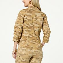 Democracy 3/4 Ruched Sleeve Button-Up Shirt Jacket