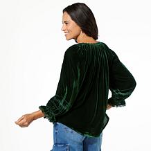 Democracy 3/4-Sleeve Embroidered Velvet Top