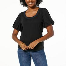 Democracy Blouson Sleeve Scoopneck Ringer Top