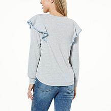 Democracy Brushed Sweater Knit Ruffled Top
