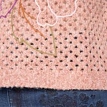 Democracy Floral Embroidered 3/4-Sleeve Sweater