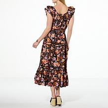 Democracy Printed Woven Tiered Midi Dress