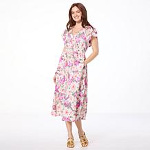 Democracy Smocked Waist Flutter Sleeve Midi Dress