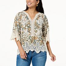 Democracy 3/4 Ruched Sleeve Woven Ruffled Edge Top - 20708078 | HSN