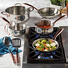 Denmark 10-piece Stainless Steel Cookware Set - Copper Accents