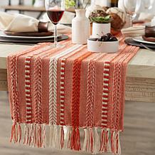 Design Imports 15" x 72" Braided Stripe Fringed Table Runner