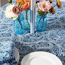 Design Imports 60" x 84" Blue Paisley Print Tablecloth with Zipper
