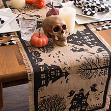 Design Imports Haunted House Burlap Table Runner 14" x 108"