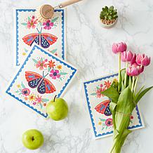 Design Imports Set of 3 Butterfly Folk Swedish Dishcloths