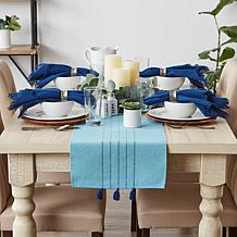 Design Imports Thera Stripe Blue Table Runner 14" x 72"
