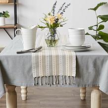 Design Imports Tonal Stripe with Fringe Table Runner - 14" x 72"