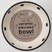 DexyPaws Elevated Ceramic Cat Bowl - White & Black Polka Dots