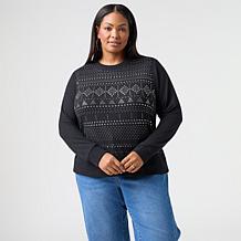 DG2 by Diane Gilman Brushed Sweater Knit Embellished Crew Neck Top