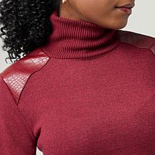 DG2 by Diane Gilman Brushed Sweater Knit Turtleneck Top with PU Det...