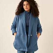 DG2 by Diane Gilman Cable Jacquard Terry Shawl Collar Jacket