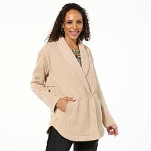 DG2 by Diane Gilman Cable Jacquard Terry Shawl Collar Jacket