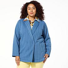 DG2 by Diane Gilman Cable Jacquard Terry Shawl Collar Jacket