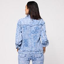 DG2 by Diane Gilman Classic Stretch Scarf Print Denim Jacket