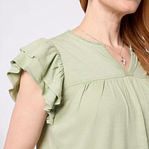 DG2 by Diane Gilman Cotton Modal Flutter Sleeve Blouse