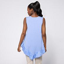 DG2 by Diane Gilman Cotton Modal Slub-Embellished Ruffle Tank Tunic