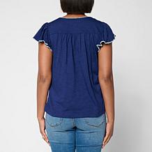 DG2 by Diane Gilman Cotton Modal Slub Flutter Sleeve Top