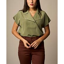 DG2 by Diane Gilman Dolman-Sleeve Collared Top