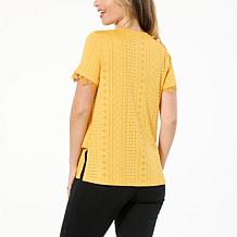 DG2 by Diane Gilman Double Layer Jacquard Eyelet Knit Easy Tee