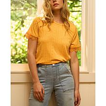 DG2 by Diane Gilman Double Layer Jacquard Eyelet Knit Easy Tee