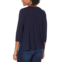 DG2 by Diane Gilman Double Layer Mixed Media 3/4-Sleeve Easy Tee