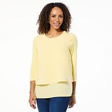 DG2 by Diane Gilman Double Layer Mixed Media 3/4-Sleeve Easy Tee