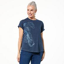 DG2 by Diane Gilman Embellished Hi-Low Hem Knit Tee