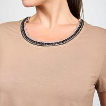 DG2 by Diane Gilman Embellished U-Neck Short-Sleeve Tee