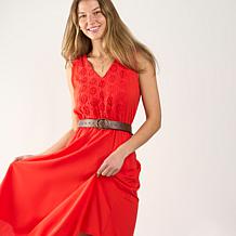 DG2 by Diane Gilman Embroidered Eyelet Inset Midi Dress