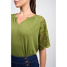 DG2 by
Diane Gilman Embroidered Eyelet Sleeve Mixed Media Tee