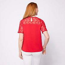 DG2 by Diane Gilman Everyday Jersey Floral Lace Combo Top