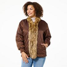 DG2 by Diane Gilman Faux Fur Trim Bomber Jacket