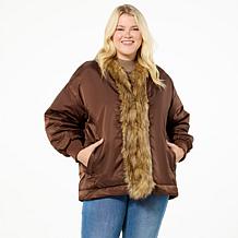 DG2 by Diane Gilman Faux Fur Trim Bomber Jacket