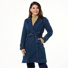 DG2 by Diane Gilman Faux Fur Trimmed Stretch Denim Trench Coat