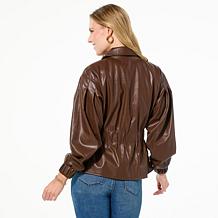 DG2 by Diane Gilman Faux Leather Cinched Waist Jacket