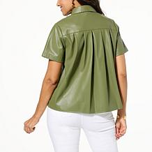 DG2 by Diane Gilman Faux Leather Short-Sleeve Button-Up Shirt