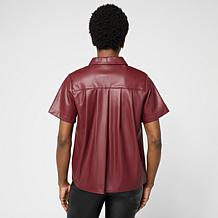DG2 by Diane Gilman Faux Leather Short-Sleeve Button-Up Shirt