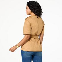 DG2 by Diane Gilman Faux Suede Button Detail Belted Tunic