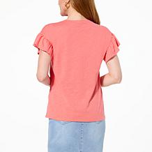 DG2 by Diane Gilman Flounce-Sleeve Top with Crystal Embellishments